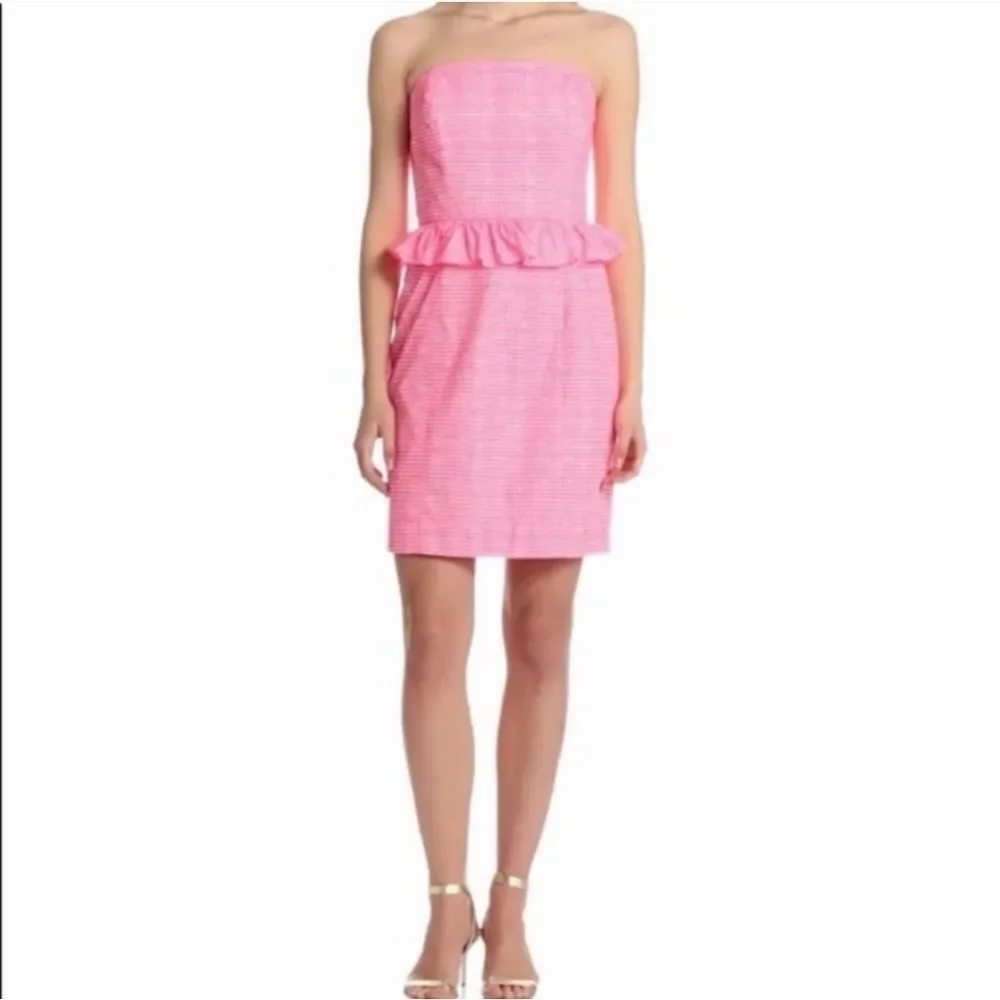 LILLY PULITZER Strapless Peplum Dress - Size 4 - Picture 1 of 9